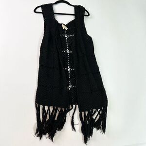 Rebellion Crochet Vest Womens XS Black Fringe Hem Sleeveless whimsigoth grunge